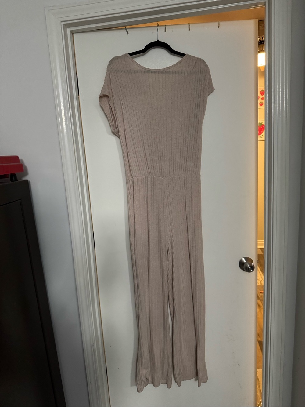 SHEIN Ribbed Short-Sleeve Wide-Leg Jumpsuit - Taupe
